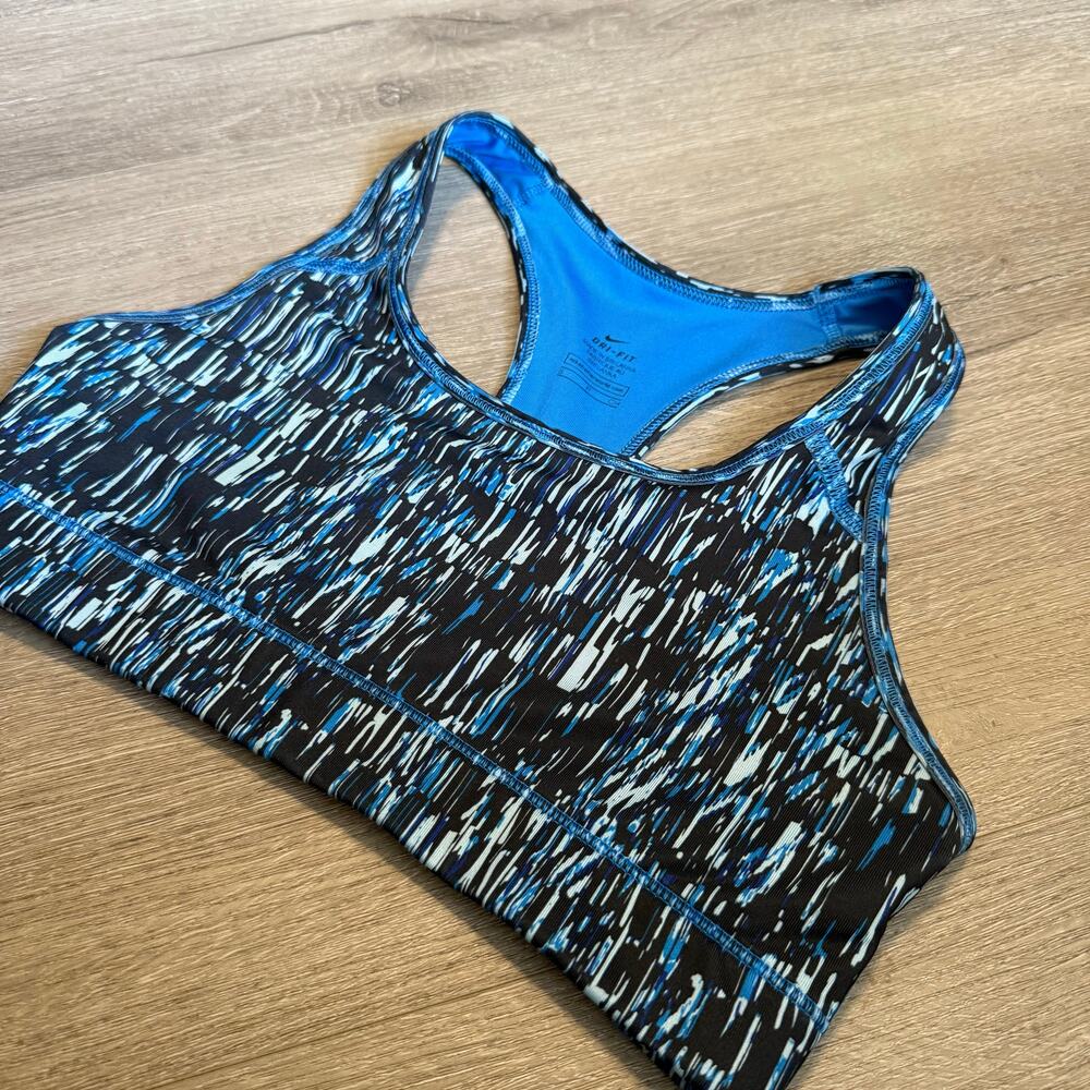 Nike Dri-FIT Sports Bra Small Blue Black Abstract Racerback Medium Support